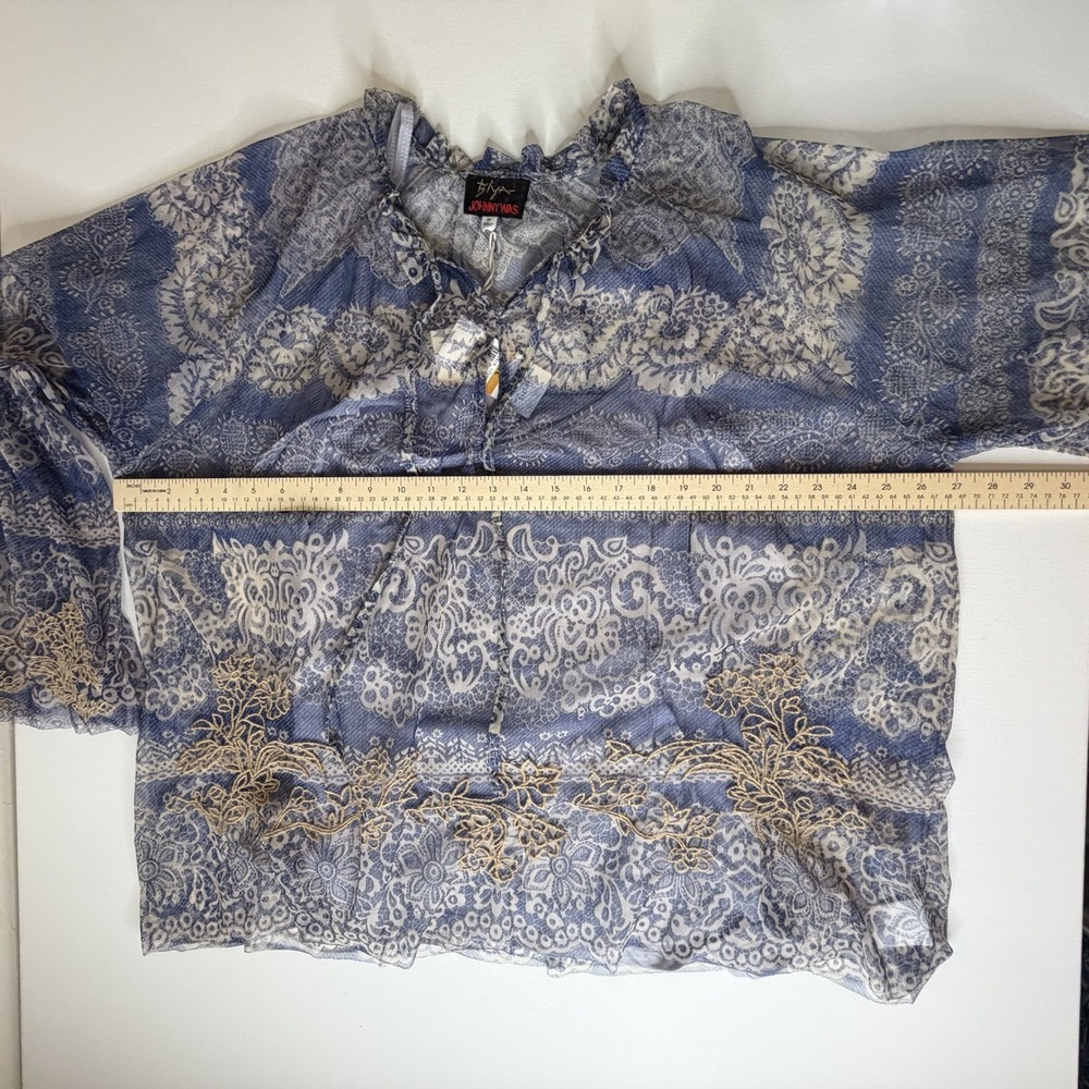 NWT Johnny Was Biya Mazzy Peasant Blouse Size 3X Francis Blue Mesh Embroidered - Picture 13 of 14